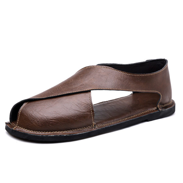 Dép sandal nam quai ngang kiểu La Mã cổ điển, thoáng khí, đế cao su — nâu, đen