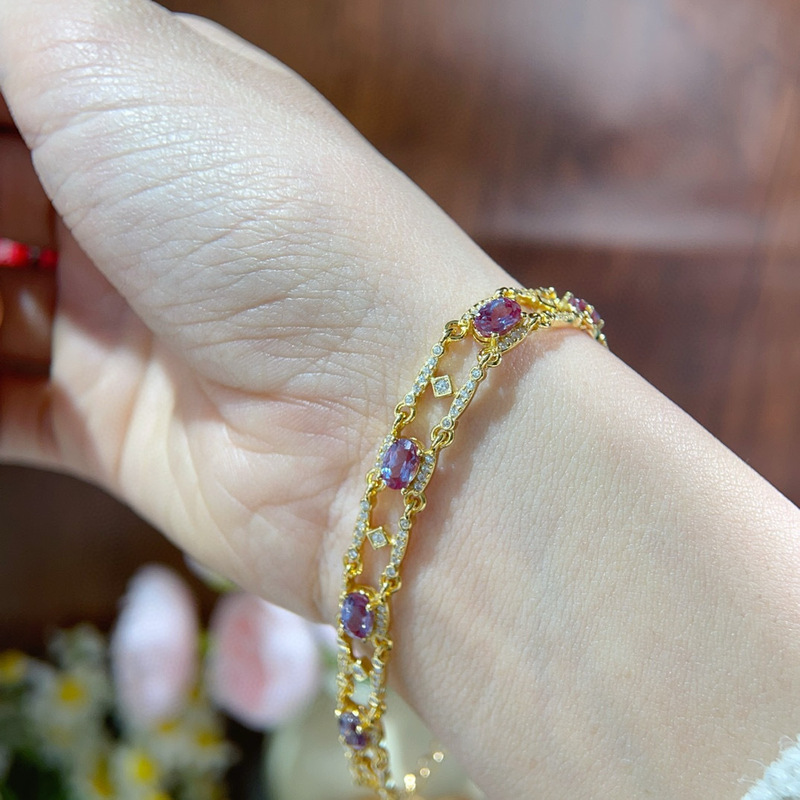 Alexander Bracelet Turns Red to Purple under Incandescent Light, Unique and Colorful, Made of S925 Sterling Silver