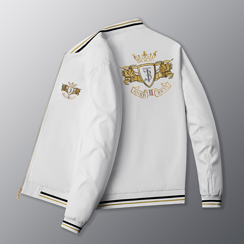 Pánske oblečenie, jesenná a zimná luxusná bunda s ťažkou výšivkou, pánsky stojačik, trendy, voľnočasová ľahká luxusná bunda_voghion.com