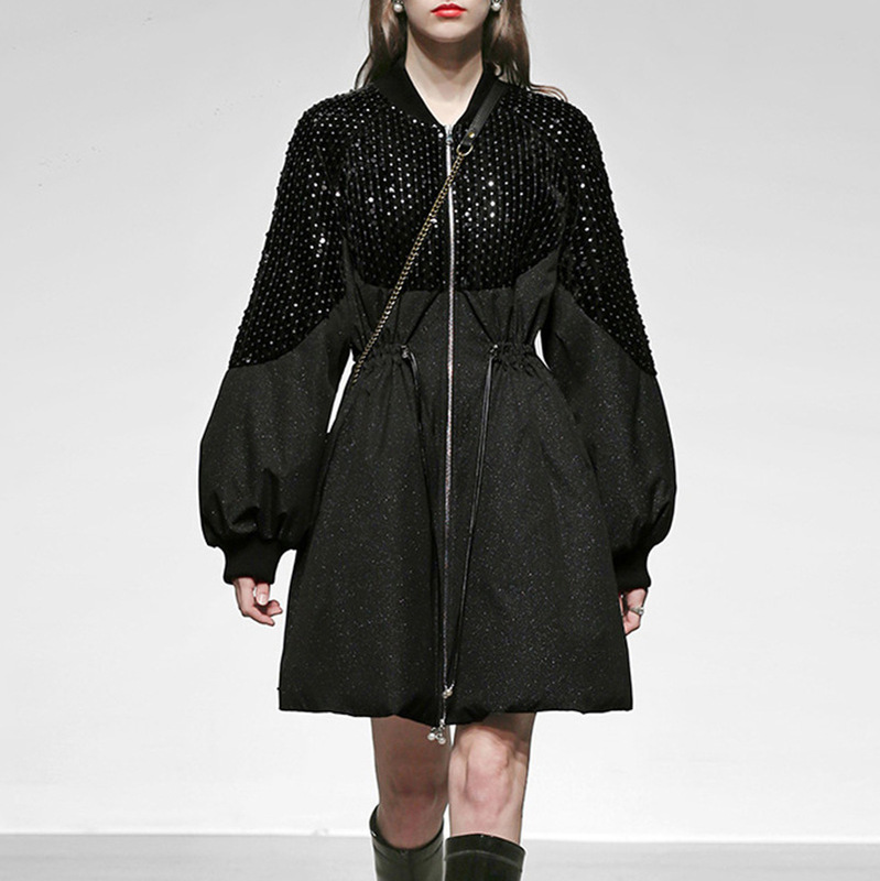 2025 New Winter Fashion Casual Loose Large Hem Thickeneded Sequined Mid-Length down Jacket Coat 1226