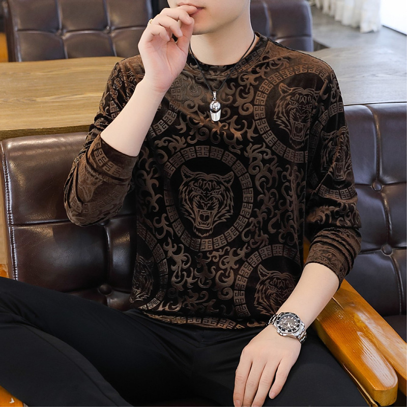 European fashion brand autumn and winter new tiger head velvet casual men's long sleeve round neck sweater