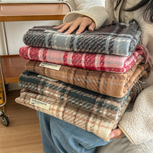 2024新款圈圈纱软糯格子围巾女冬高级感韩版百搭保暖流苏披肩跨境