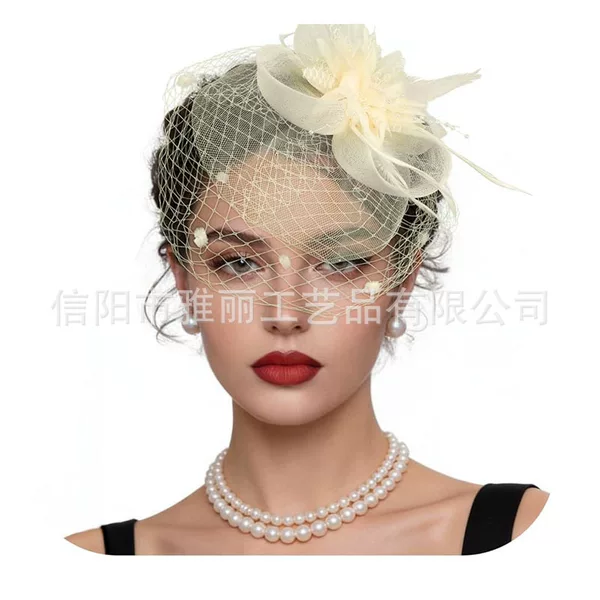 Cross-Border Retro Mesh Feather Hat, European and American Bridal Headwear, High-End Socialite Party Hair Accessories, Factory Wholesale