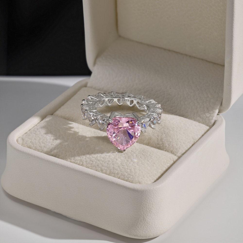 7g Weight Zircon Inlay Material Open Rings, Rings Classification 5, 9, Adjustable Ring Size 1 Piece Quantity Holiday, Daily Occasion 925 Sterling Silver Material Heart Shape Pattern Women's Gender Plating, Inlay Design Basic, Simple Style, Classic Style Style 925 Sterling Silver Zircon Heart Shape Open Rings Rings 78