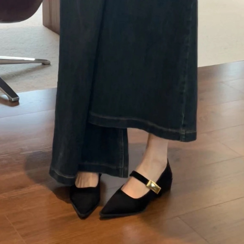 内增高浅口尖头绒面玛丽珍鞋女春秋新款温柔晚晚风法式厚底单鞋子|undefined