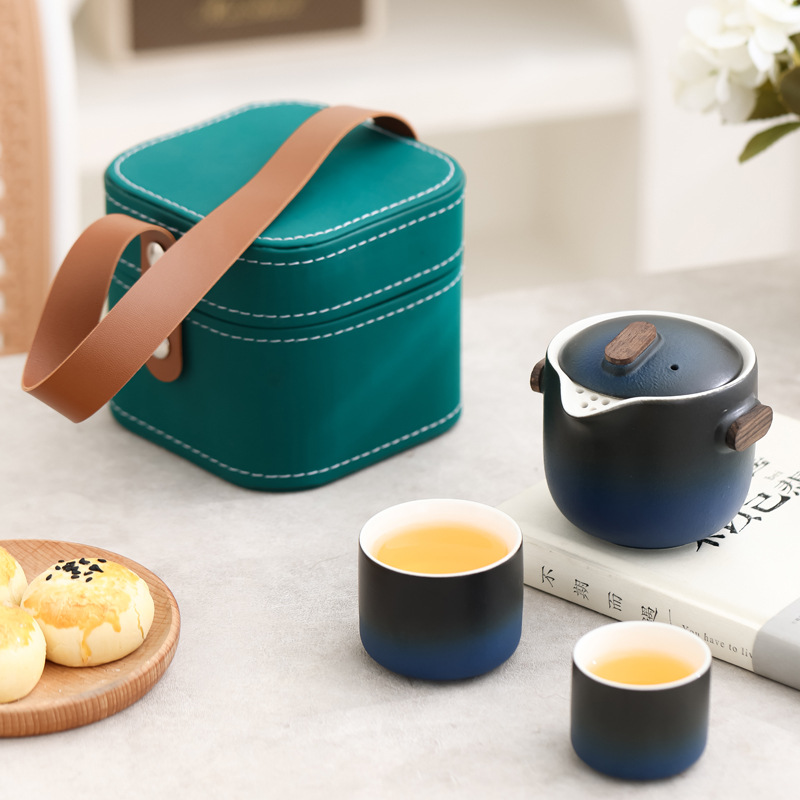 Juego de Té de Viaje de Cerámica Portátil con Color Degradado para Camping y Picnic