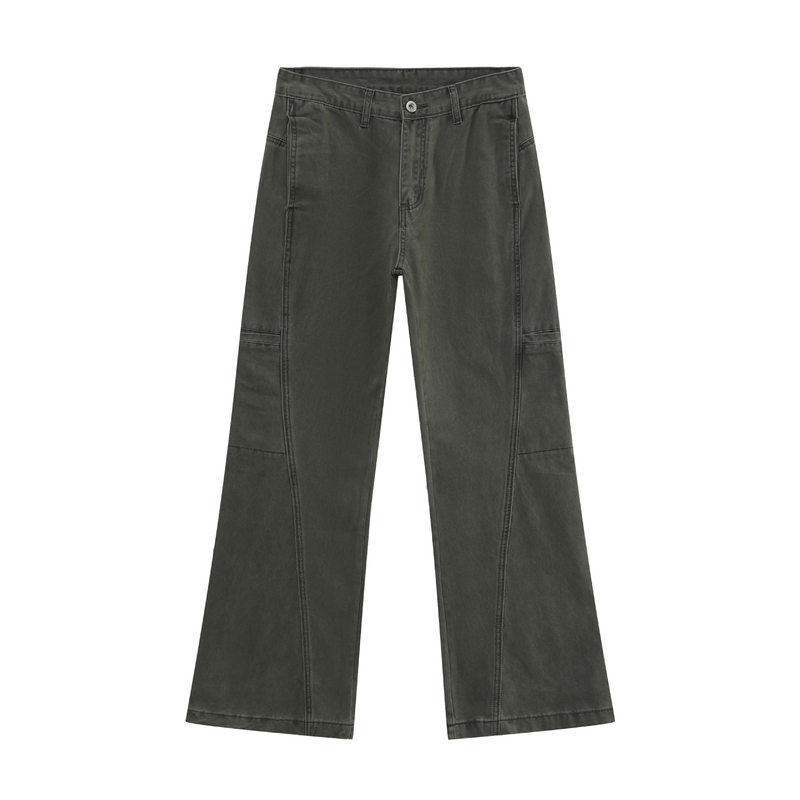 Quần jean nam dáng ống loe nhẹ phong cách retro, nhiều túi, lưng cạp vừa — Xanh quân đội