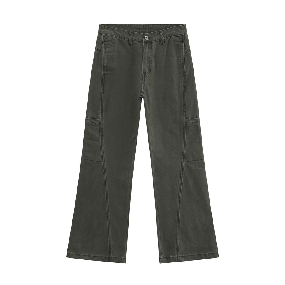Quần jean nam dáng ống loe nhẹ phong cách retro, nhiều túi, lưng cạp vừa — Xanh quân đội