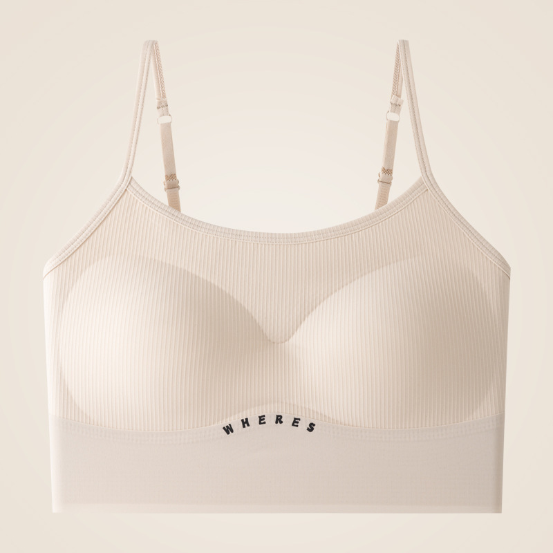 Nueva ropa interior de espalda hermosa con tirantes finos, espalda grande sin costuras, copa fija sin costuras, sujetador estilo chaleco, honda envuelta en el pecho