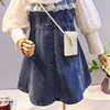 Autumn denim skirt, lace children's small princess costume, 2023 collection, puff sleeves, long sleeve