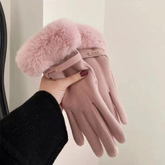 Gloves for women, winter high-end woolen velvet gloves, thickened sweet cycling gloves, driving touch screen gloves wholesale