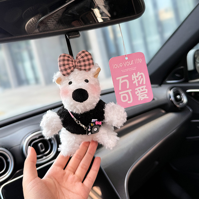 2025 New Car Hanging West Highland Car Pendant Rearview Mirror Pendant Doll Car Interior Accessories Cute Gift for Girls