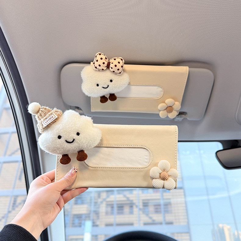 2026 New Model Car Tissue Box, Multifunctional Tissue Holder for Car Sun Visor, Hanging Type, Cute Cloud Design