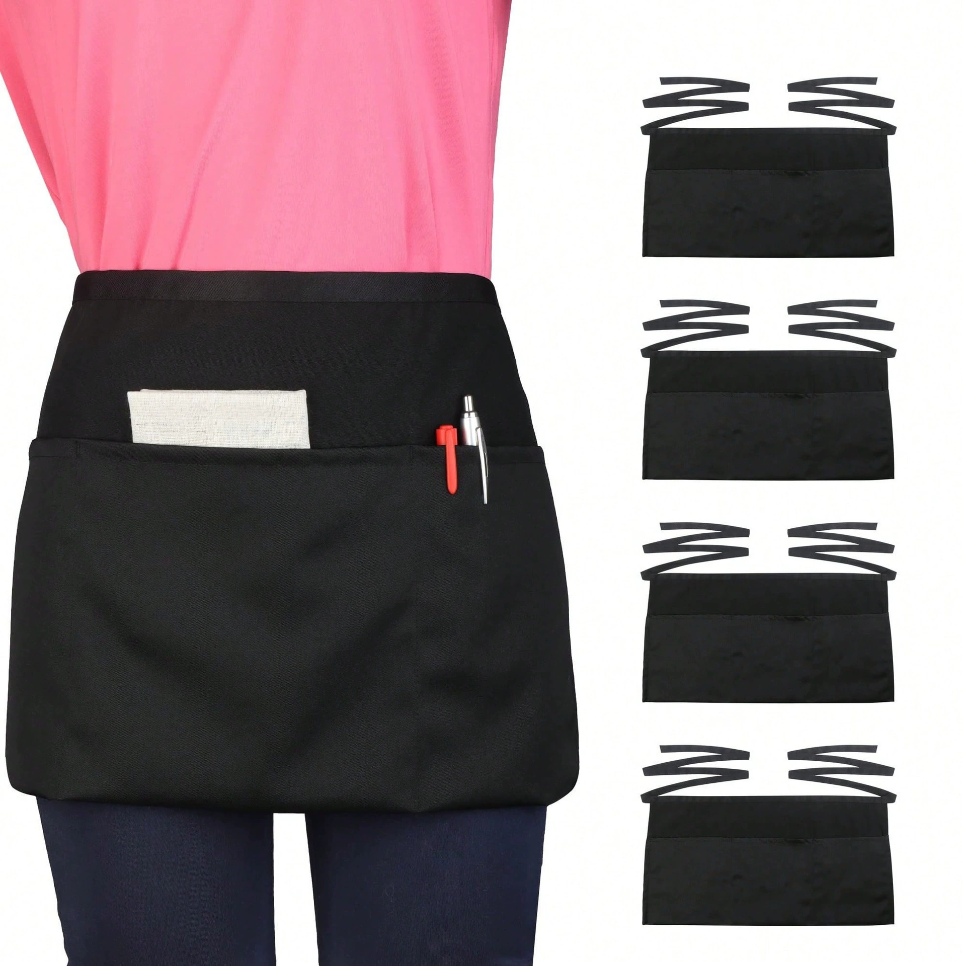 Черный фартук для бистро, классический фартук с поясом, рабочий фартук с большим карманом, ресторанный фартук с защитой от обрастания