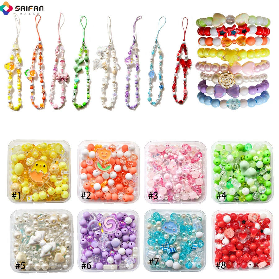 Beaded Bracelet Phone Charm, Mixed Beads Strap, Assorted Colors, 6 cm Pendant