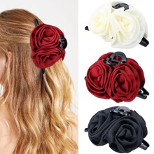 法式复古缎面玫瑰抓夹女2025新款高级感发夹优雅气质百搭头饰碎发