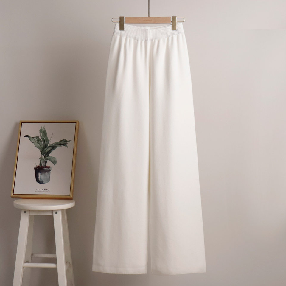 Bộ đôi áo len dệt kim cổ Polo tay dài và quần ống rộng — Màu kaki, Màu đen, Trắng be, Xanh lam Sương Khói chi tiết 10