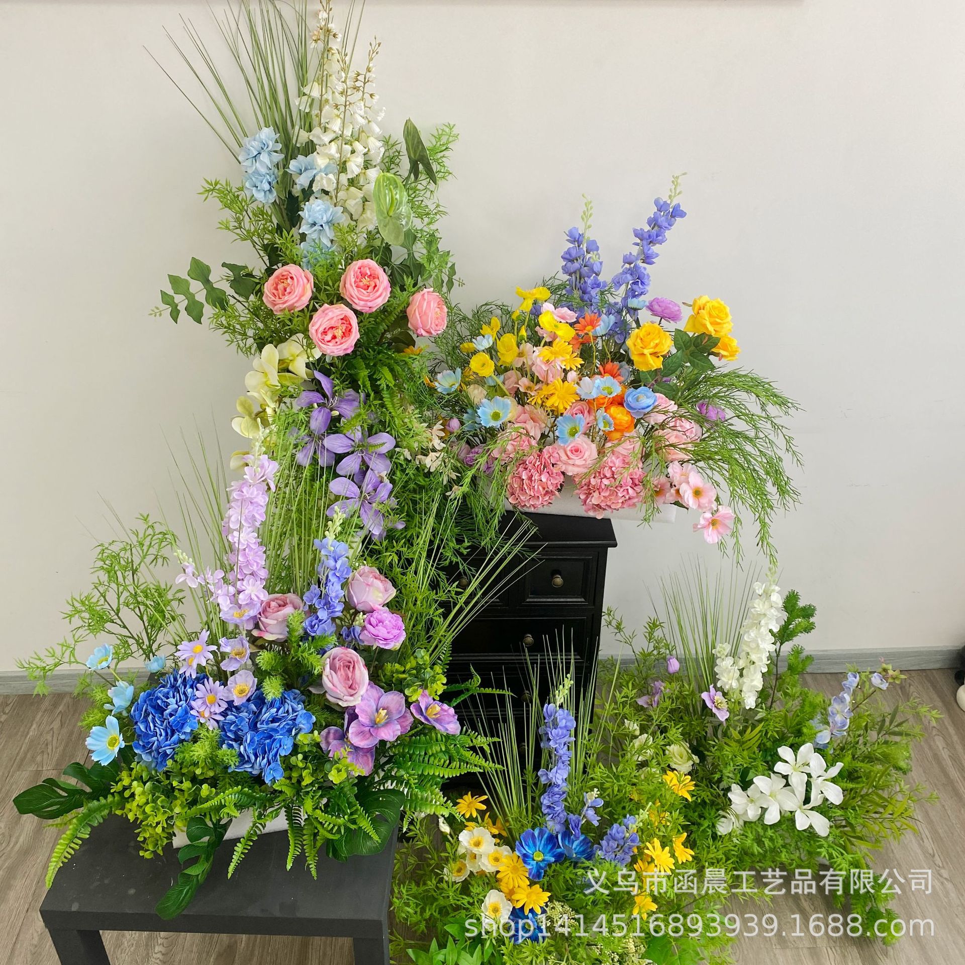 Monet jardín viento de imitación floral francesa pequeña fresca boda al aire libre decoración de ventanas de hotel flores falsas