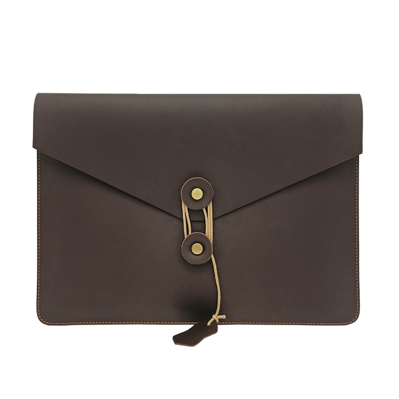 Genuine Leather Document Bag with Custom Logo, First-Layer Crazy Horse Leather Laptop Bag, iPad Tablet Protective Storage Bag