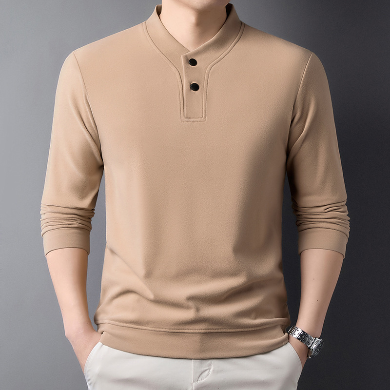 Double-Sided Velvet T-Shirt Men's Spring and Autumn Warm Top Men's Crewneck Pullover Long Sleeve Sweater Base Shirt for Men