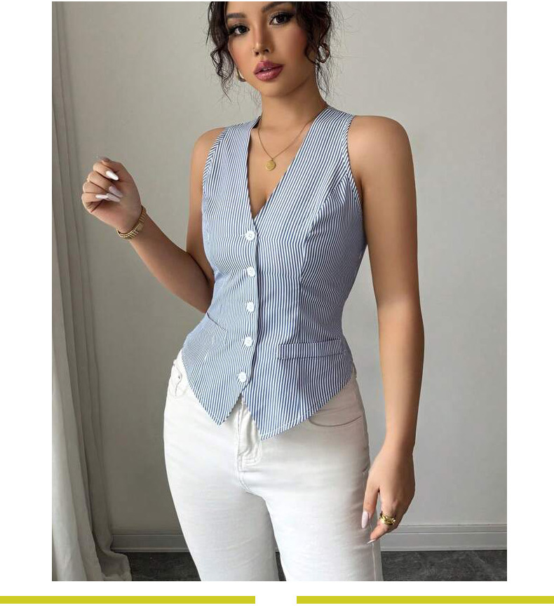 Chaleco de verano mujer rayas sin mangas cárdigan elegante_voghion.com