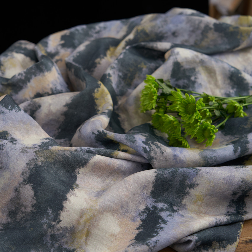 【渔歌子】春秋砂洗纯亚麻高端数码印花袍子衬衫连衣裙设计师面料