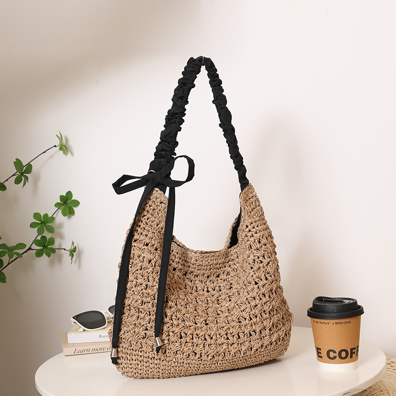 Fashion Large Capacity Shoulder Straw Bag New Hollow-Out Bow Knot Woven Bag For Women Beach Vacation