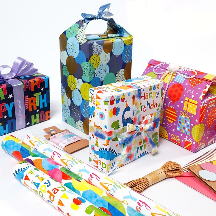 Transfronterizos para papel de papel de gran tamaño Happy Birthday Carton Wrapper Color Balloon Paper Gift Set Creativo