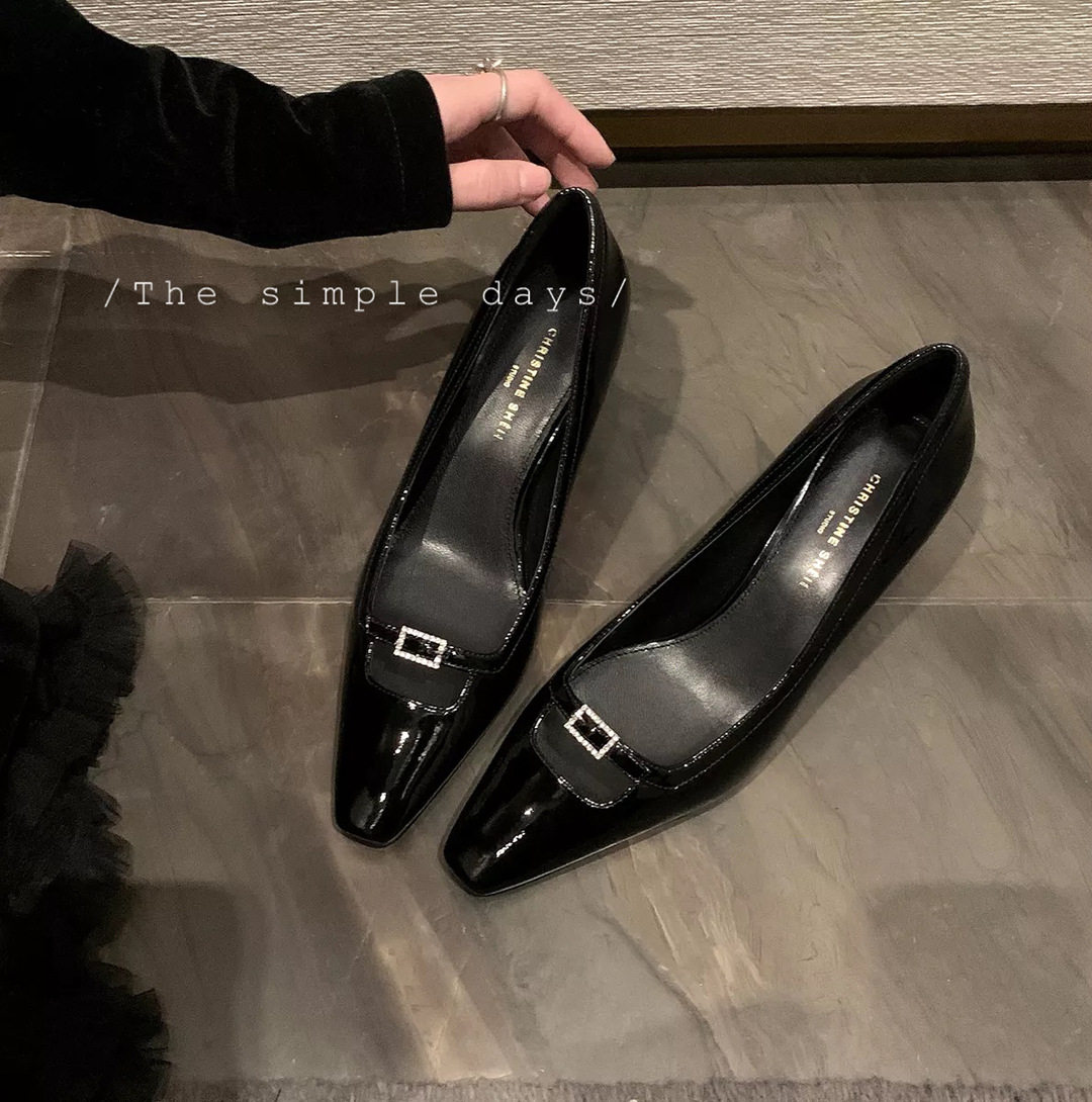 【sheii苏茵茵】晚宴散场~尖头漆皮水钻扣细高跟ol通勤鞋女单鞋子