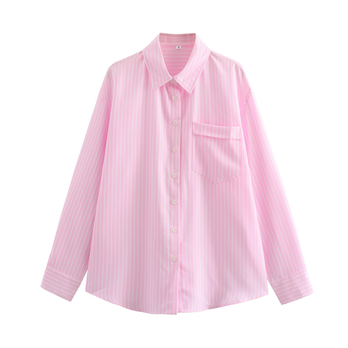 Women's Casual Loose Fit Stripe Shirt With Pocket, Long Sleeve Polo Collar Blouse, Comfortable Breathable Tops For Spring Summer_ecoleips.com
