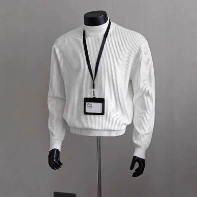 Spring and Autumn Ribbed Striped Regular Shoulder Half-High Collar Knitted Sweater for Men, American Style High-End Lazy Solid Color Knitted Base Shirt for Men Spring and Autumn Ribbed Striped Regular Shoulder Half-High Collar Knitted Sweater for Men, American Style High-End Lazy Solid Color Knitted Base Shirt for Men