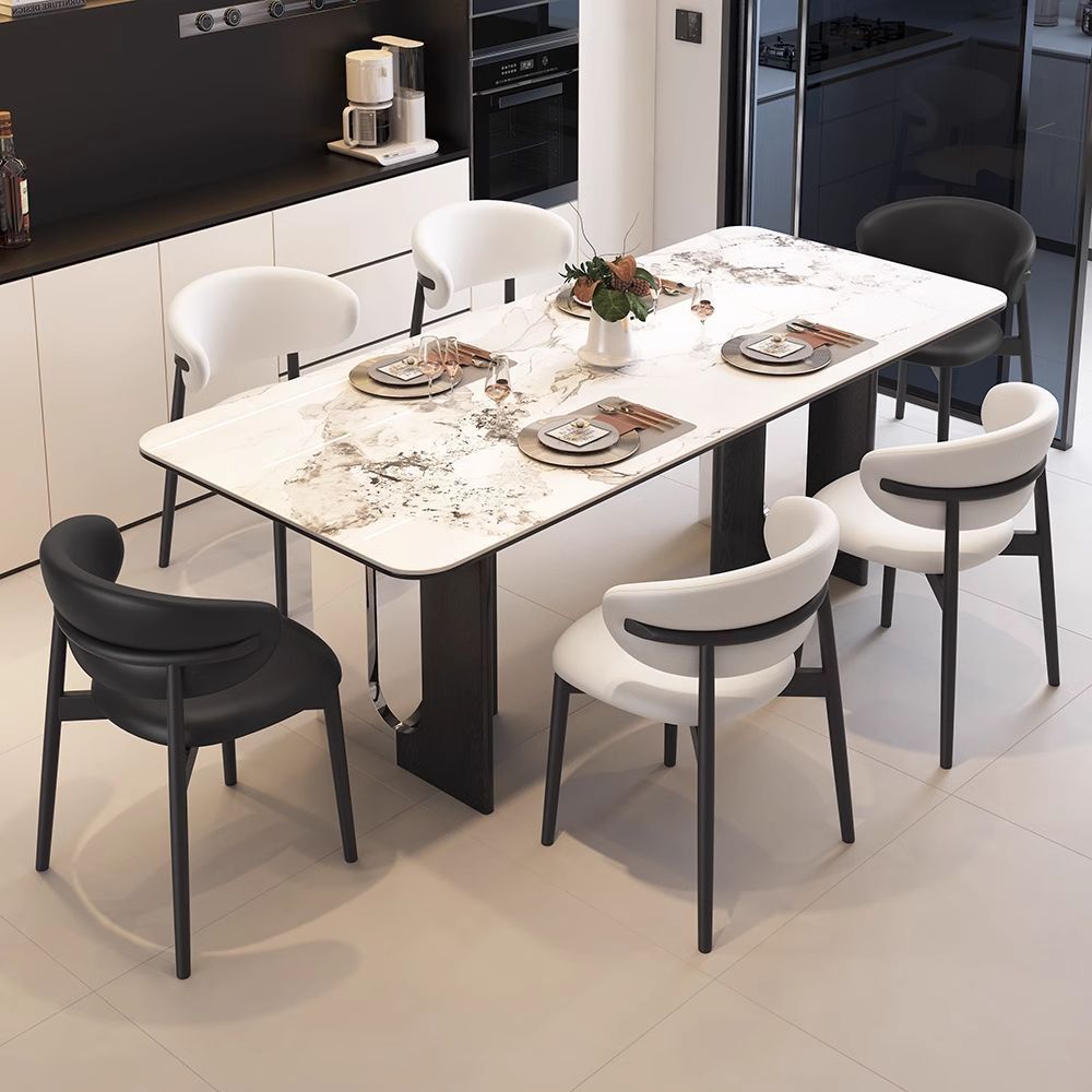 Stainless Steel Full-Support Bright Slate Dining Table and Chair Combination New Home Small Apartment Rectangular Modern Simple Dining Table