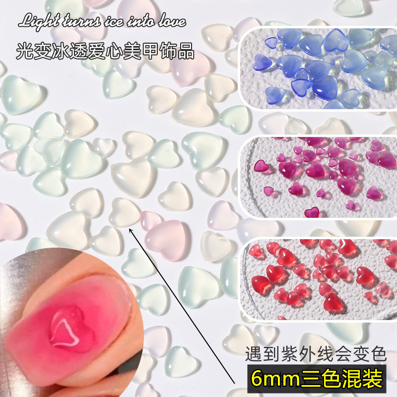 Alta transparente cristal amor diamante uñas joyería hielo transparente melocotón corazón diamante uñas joyería Blush decoración de uñas al por mayor