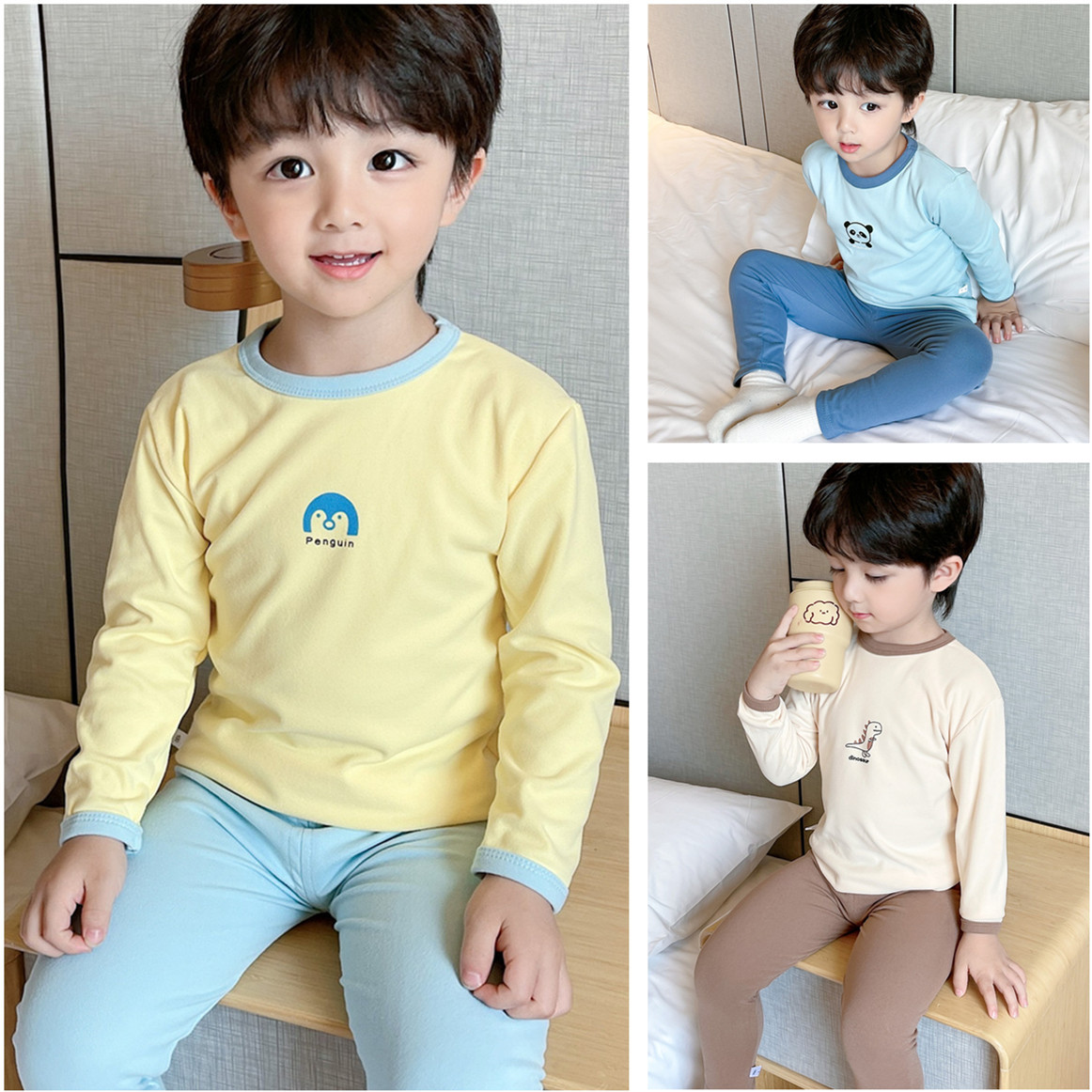 Children's Autumn Clothes and Pants Set Boys' Spring and Autumn Home Clothes Underwear Home Pajamas Girls' Baby Children's Velvet