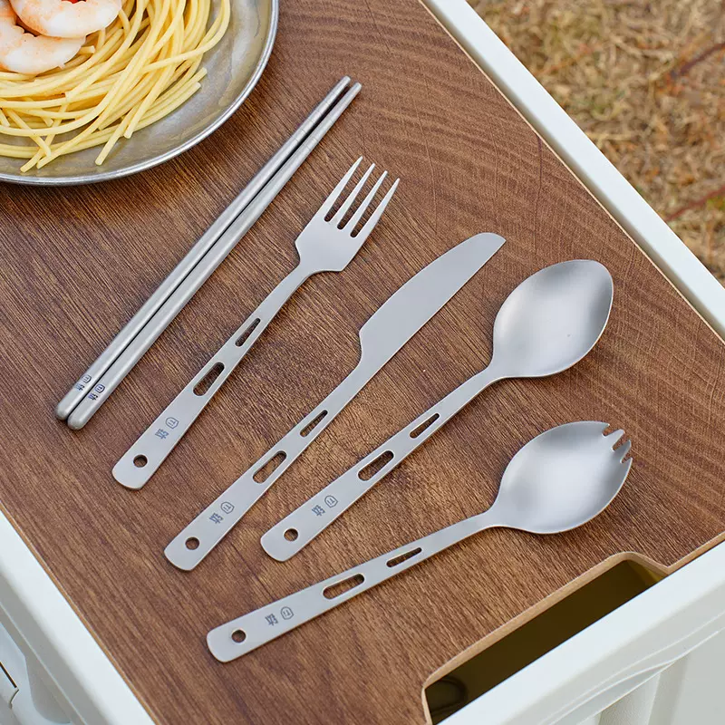 户外钛餐具礼盒装五件套野餐露营餐具便携盒套装厨房家用刀叉勺筷