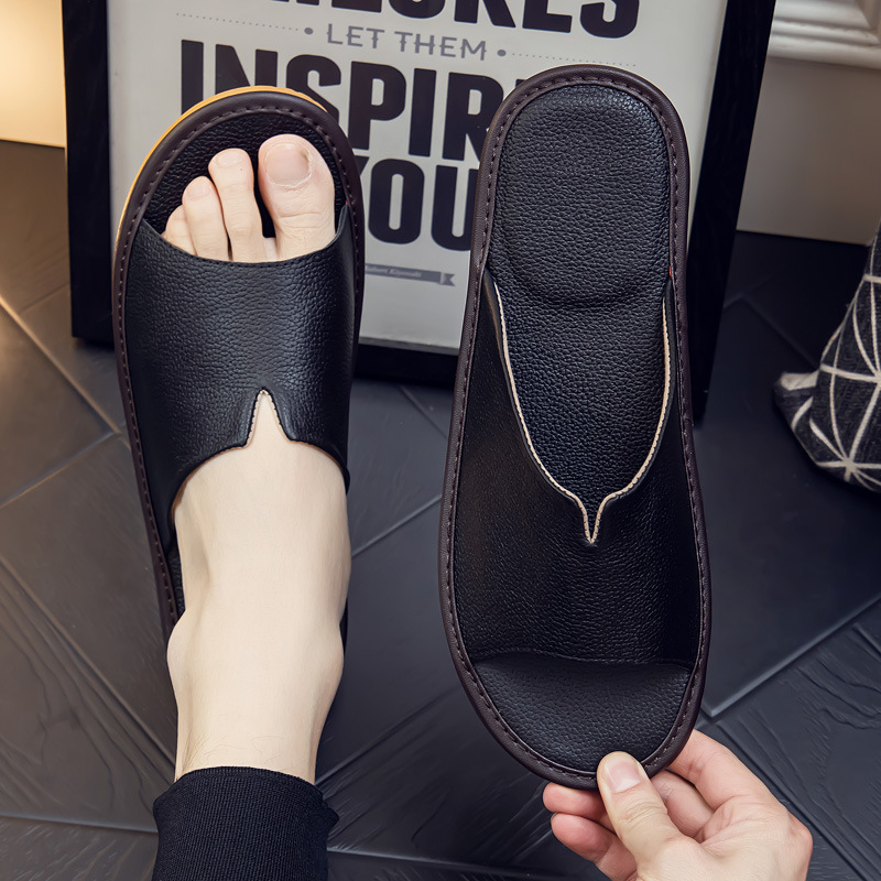 Cowhide summer slippers for men and women couple 2023 new home indoor wooden floor non-slip soft bottom summer simple