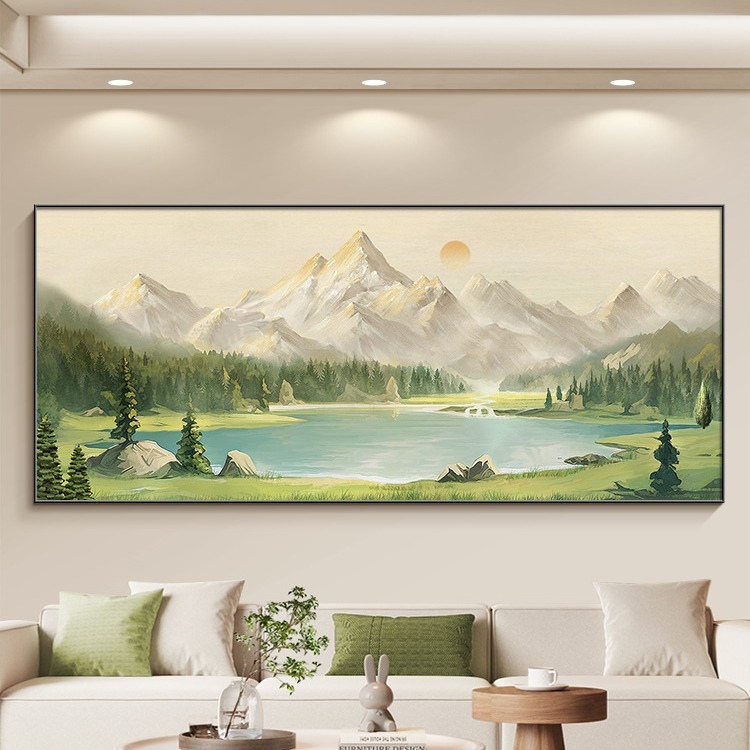 聚宝盆客厅装饰画日照金山聚财山水风景挂画沙发背景墙感壁画|undefined