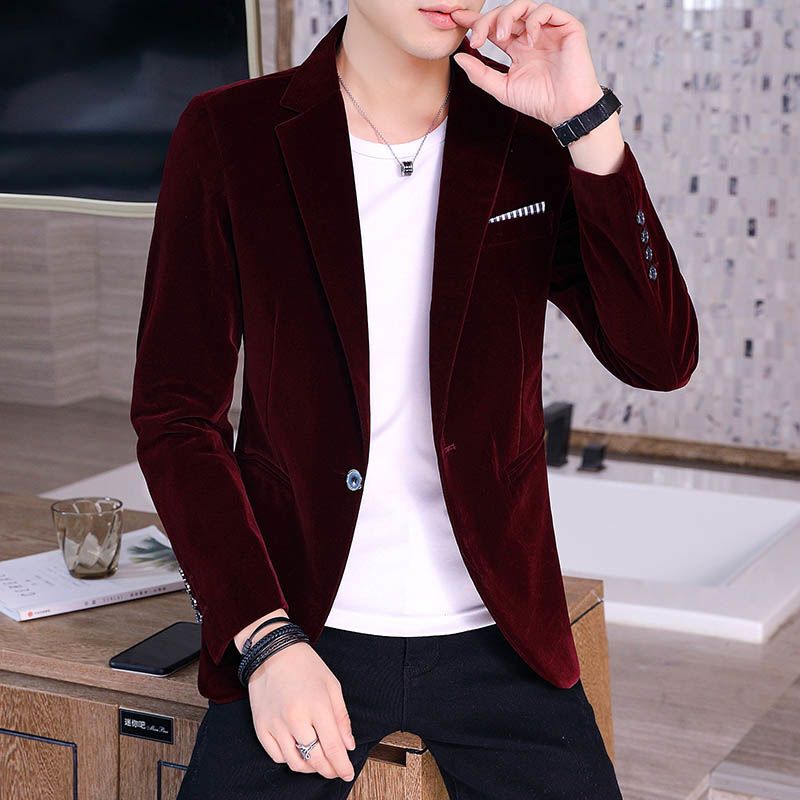 Spring and Autumn Velvet Blazer Men's Suit Trendy Slim-Fit Casual Suit Velvet Jacket Stylish Men's Outfit
