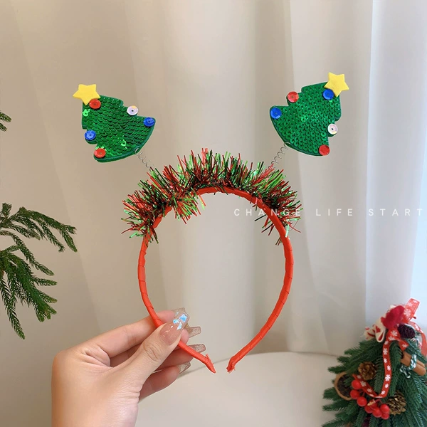 B3428 green sequined Christmas tree headband