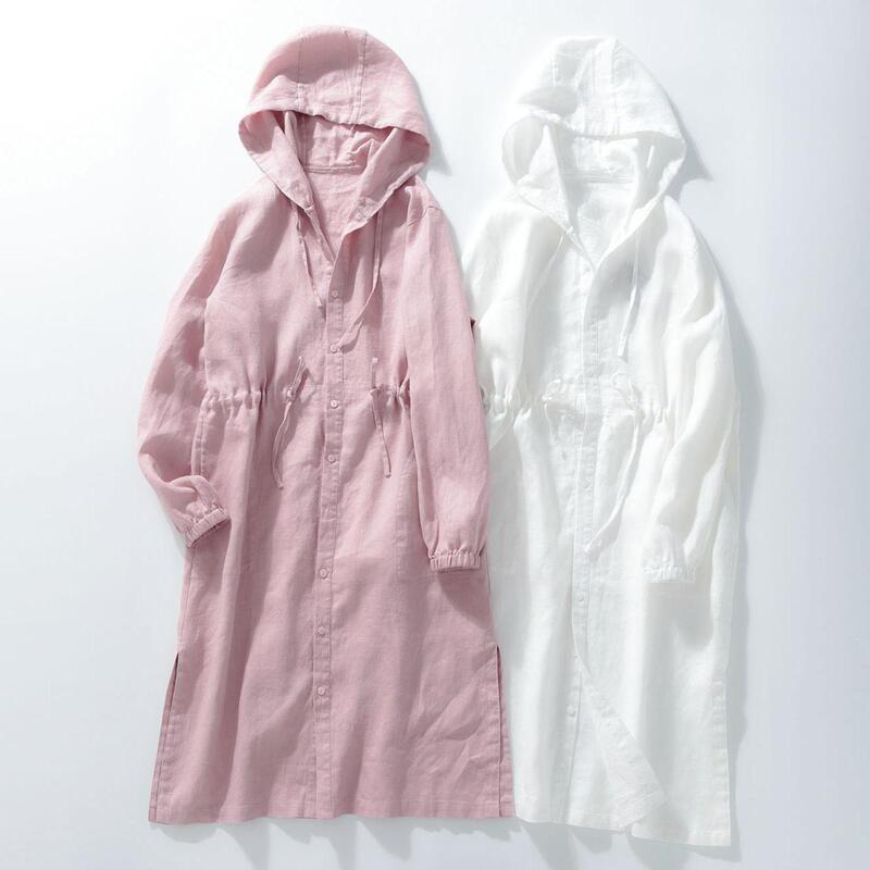 Pure linen mid-length hooded coat Japanese style artistic loose all-match cardigan windbreaker casual sun protection shirt spring clothing Pure linen mid-length hooded coat Japanese style artistic loose all-match cardigan windbreaker casual sun protection shirt spring clothing