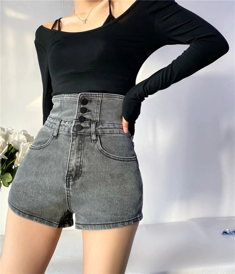 waist strap design stretch jeans shorts NSLD36438