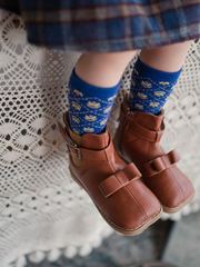 Korean girls' square toe mid-calf leather boots 2023 autumn and winter new style short boots single boots British Martin boots