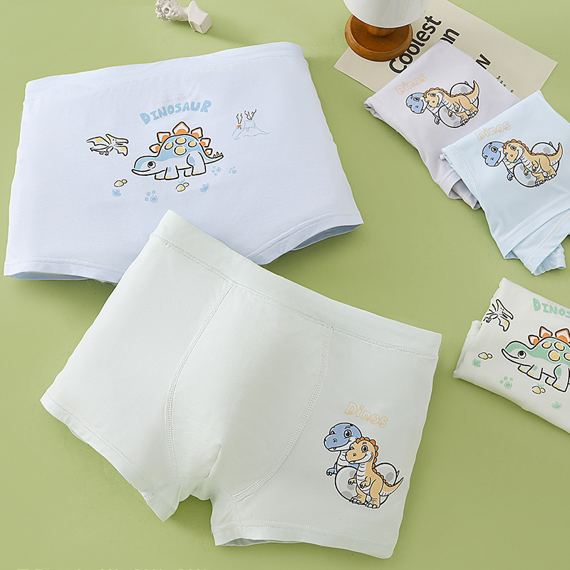 Aidoutong Boys Modal Boxer Briefs Antibacterial Thin Summer Eco Silk Breathable Special Children's Cartoon Dinosaur