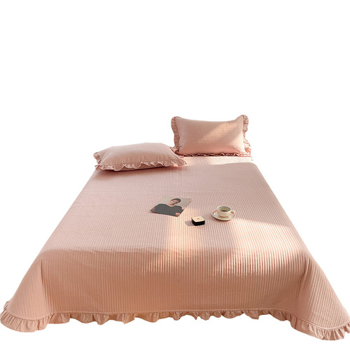 Korean Pure Cotton Bed Set Three-Piece Set Solid Color Washed Cotton Quilted Cover All-Cotton Simple Bed Sheet Tatami Cover