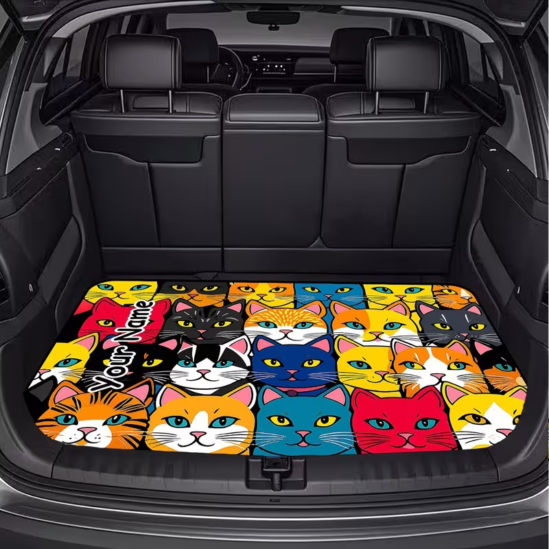 Cross-Border Square Rubber Floor Mat for Car Trunk with Cartoon Cat, Dog, and Mushroom Designs, Foldable, Machine Washable, Printed