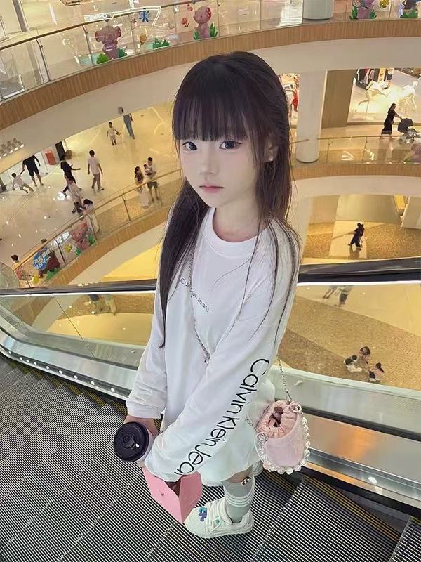 潮牌白色纯棉字母印花长袖t恤女秋季2025新款圆领宽松打底衫上衣|undefined
