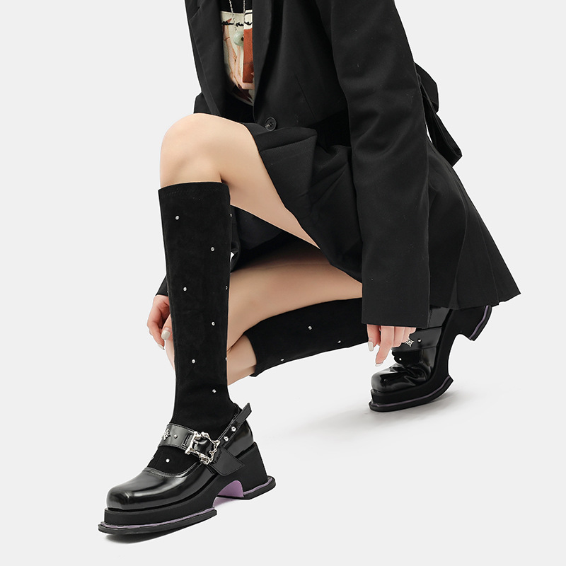 Demi-season suede Mary Jane shoes platform