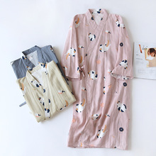 情侣款睡袍棉质双层纱布日式和风春夏秋薄款一体中长袍汗蒸浴袍