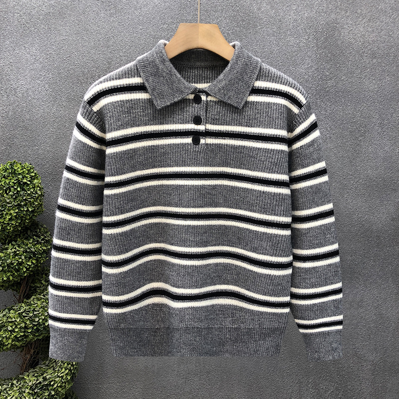 Polo camisa de punto a rayas suéter de hombre suéter de invierno y otoño comercio exterior al por mayor image 7