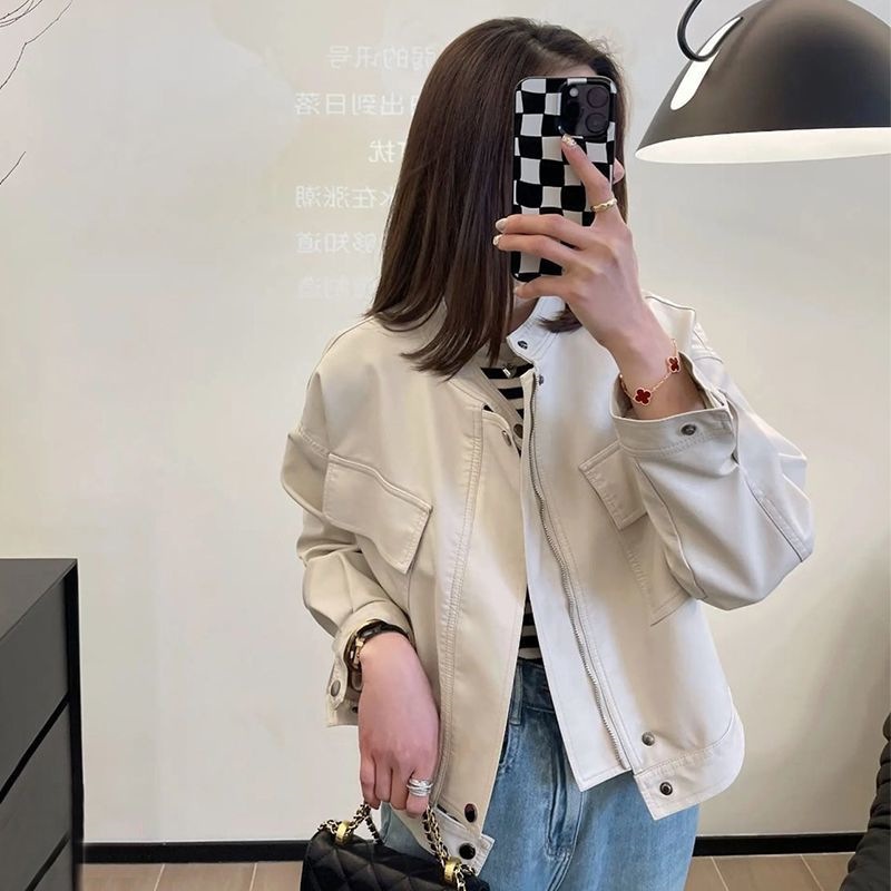 2025 Korean Style Spring & Fall New Design Leather Jacket Loose Jacket Women's Short Clothing American Casual Style Versatile